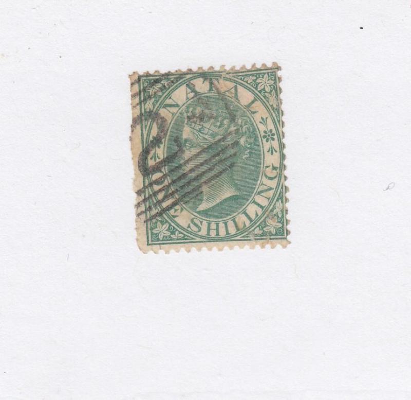 NATAL (MK2655)  #17  USED  1sh  VICTORIA  GREEN  NUMERAL CANCEL  CAT VALUE $53