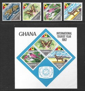 GHANA Sc 315-8+318A NH SET+SOUVENIR SHEET of 1967 - BIRDS - ANIMALS