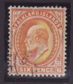 Falkland Is.-Sc#26- id9-used 6p KEVII orange-1905-any rainbow colouring was