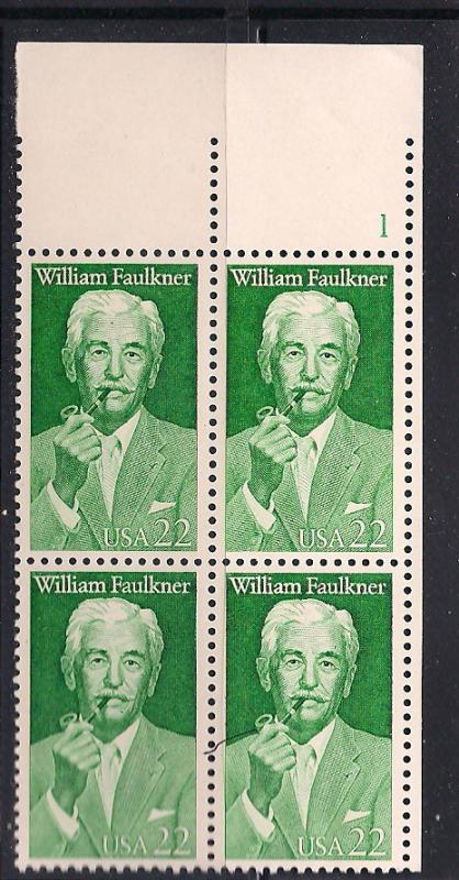 Plt Blk Sc#2350 William Faulkner MNH #1 UR