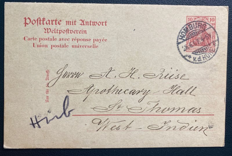 1907 Homburg Germany Stationery Postcard Cover To St Thomas Virgin Island