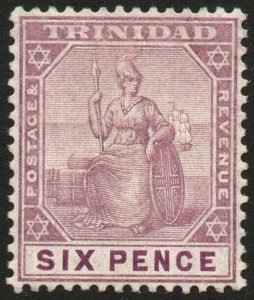 TRINIDAD-1909 6d Dull & Bright Purple Sg 140 LIGHTLY MOUNTED MINT V48563