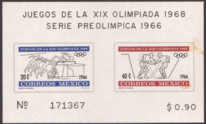 MEXICO - 1966 SUMMER OLYMPIC GAMES 1968 SOUVENIR SHEET MINT NH