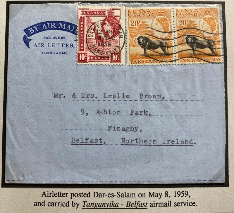 1959 Dar Es Salam Tanganyika Air Letter Cover To Belfast Northern Ireland 