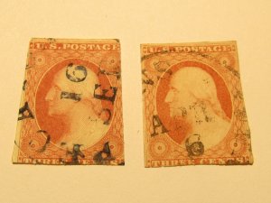 US Stamps, Set of 2 Stamps, Scott.#11 used, Mixed condition, some imperfections,