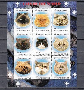 Turkmenistan, 1999 Russian Local. Cats of the World sheet. Scout Logo. ^