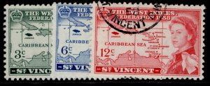 ST. VINCENT QEII SG201-203, 1958 Caribbean set, FINE USED.