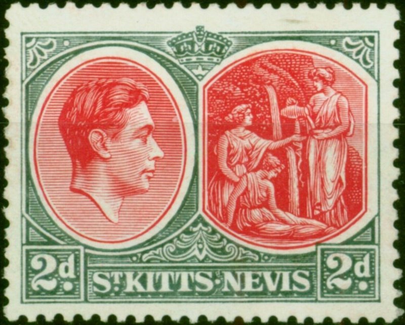 St Kitts & Nevis 1941 2d Scarlet & Grey SG71a Chalk Fine Very Lightly Mtd Mint 