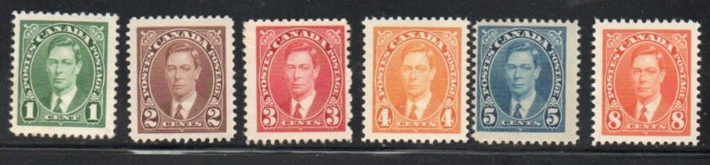 Canada Sc  231-36 1937 1st George VI  stamp set mint