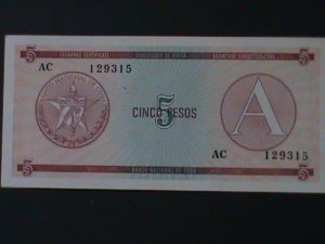 ​CUBA-NATIONAL BANK OF CUBA-$5-PESO-TOURIST EXCHANGE CERTIFICATE-UNC-VF-RARE