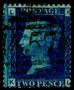 SG47, 2d dp blue plate 13, FINE USED. Cat £30. KL