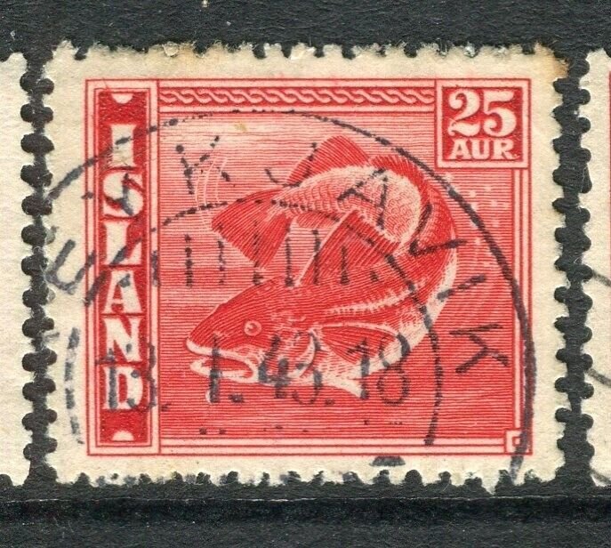 ICELAND; 1939 early Atlantic Fish 'Cod' issue fine used 25a. value