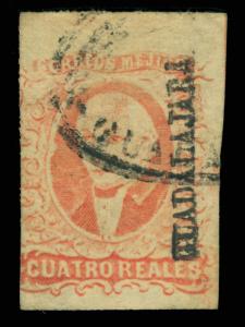 MEXICO 1856  HIDALGO  4r red - GUADALAJARA - district ovpt. Scott # 4 used FVF