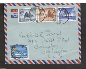 1959 airmail cover Singapore - Bellingham WA USA #30 #33 #36 #39 VF