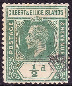 GILBERT & ELLICE ISLAND 1912 KGV ½d Green SG12 Used