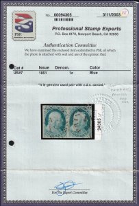 US #7 Used Pair,  With Cert.