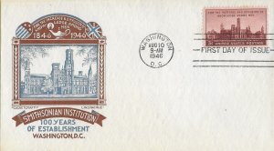 1946 FDC, #943, 3c Smithsonian Institution, CC/Staehle