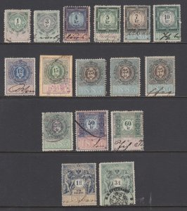 Austria, Bft 322/340 used. 1885 General Duty revenues, 16 different to 3Fl value