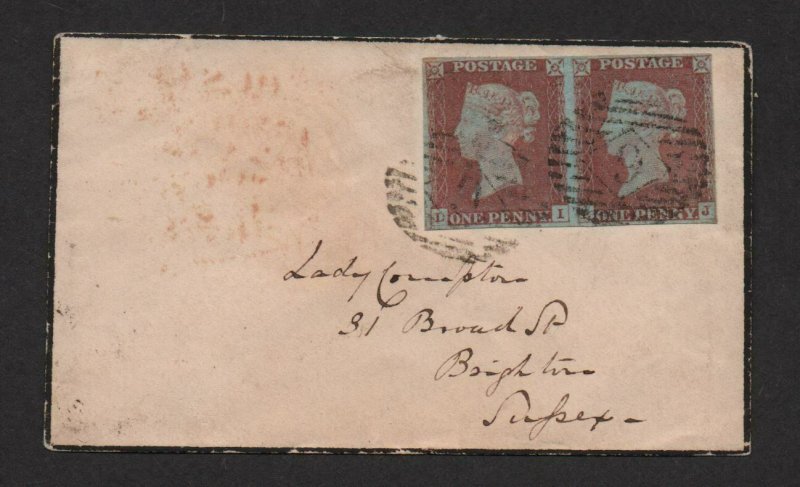 $Great Britain Sc#3 pair on Mourning cover numerical cancels 1847