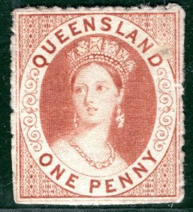 Australia States QUEENSLAND QV Chalon SG.21 1d Indian Red Mint Cat £500 GBLUE87