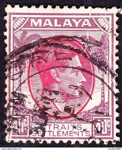 MALAYA STRAITS SETTLEMENTS 1937 KGVI 40c Scarlet & Dull Purple SG288 Used