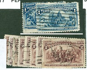 Scott 230,231 1c,2c Columbian Issue Used Ten Copies Total Cat $3.20