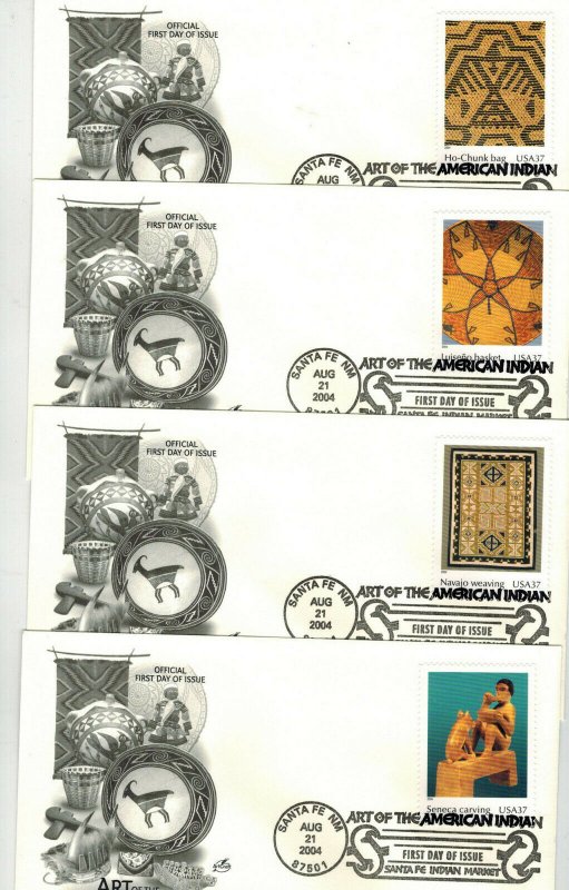 ART OF THE AMERICAN INDIAN SET OF 10 Artcraft FDCs Santa Fe New Mexico Pictorial