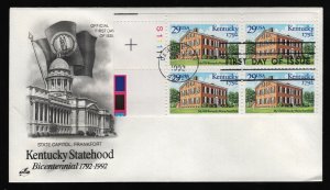 #2636 29c Kentucky Statehood-Plate Block , Art Craft FDC **ANY 5=FREE SHIPPING**