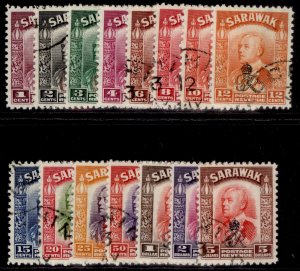 SARAWAK GVI SG150-164, 1947 complete set, FINE USED. Cat £32.