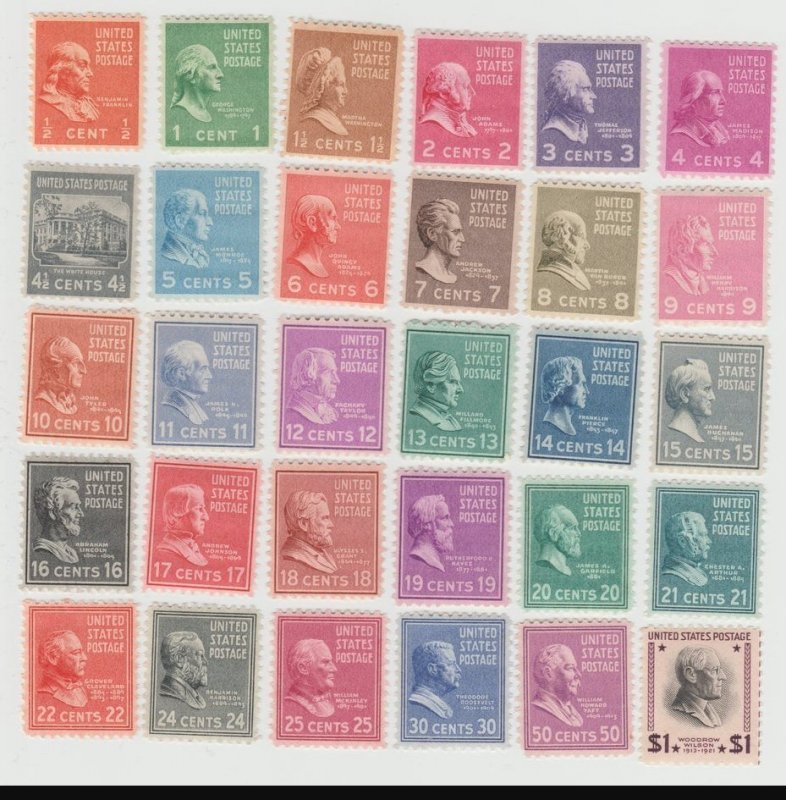 Scott Stamp #803 - 832 30 MNH, OG 1938 Presidential Series. Free USPS Shipping.