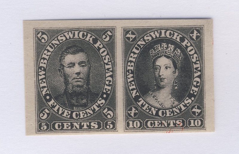 2x New Brunswick Trial Proof Stamps Pair #5TCi MNG Black VF Guide  = $1500.00