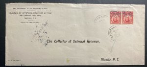 1908 Dacupan Philippines Internal Revenue Bureau Official Cover To Manila