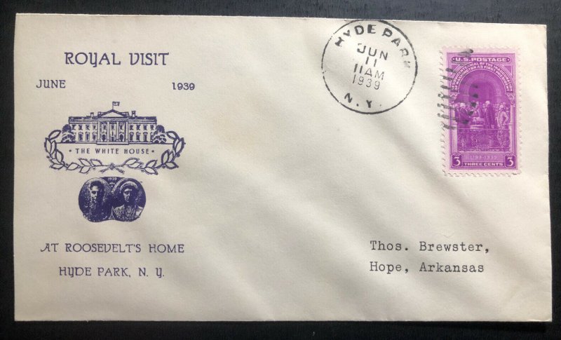 1939 Hyde Park NY USA First Day Cover FDc King George VI Royal Visit To Hope AR