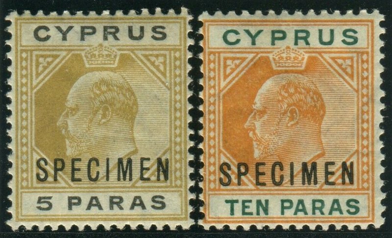 CYPRUS-1904-10 5pa Bistre Black & 10pa Orange & Green SPECIMEN OVPT