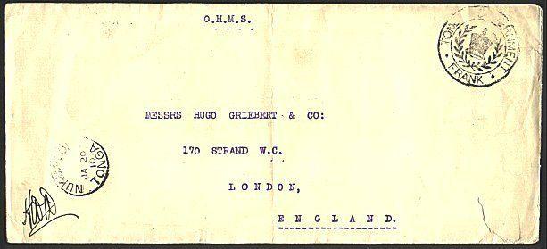 TONGA 1910 OHMS cover Nuku'alofa to London - Govt Frank....................93519