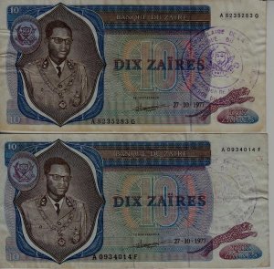 Zaire R4a/ 2 banknotes/ vg to vf