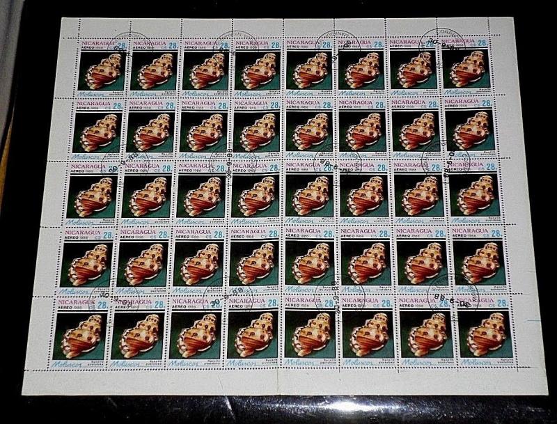 NICARAGUA,1988, SEA SHELLS, C$28, SHEET/40, SCARCE!, CTO,#5 NICE! LQQK!