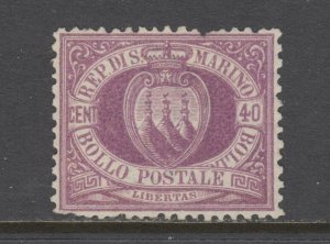 San Marino Sc 17 MLH. 1877 40c violet Coat of Arms, perf faults, regummed