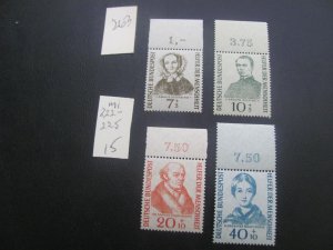 GERMANY 1955 MNH MI. 222-225  MARGIN   SET XF (263) ALL MARGIN #s OR CM