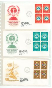 United Nations 229-30/231 1972 Human Environment, Economic comm FDCs, artmaster cachets; 3 different blocks of 4 FDCs, U/A