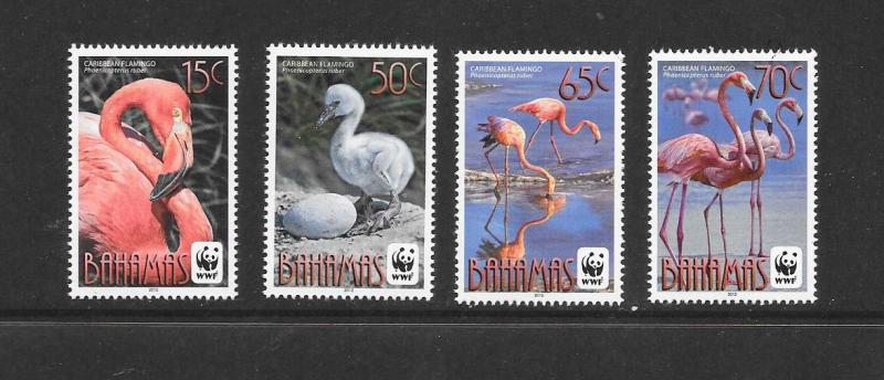 BIRDS - BAHAMAS #1355-8 FLAMINGOS WWF ISSUE  MNH