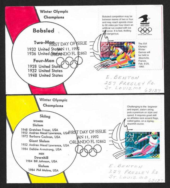 UNITED STATES FDCs (5) 29¢ Olympics 1992 Cacheted H-P