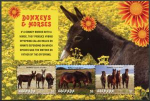 Grenada 2018 MNH Donkeys & Horses 3v M/S Fauna Wild Farm Animals Stamps