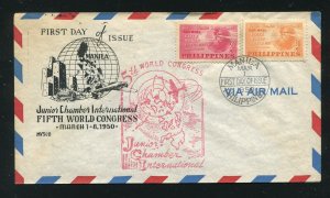 Philippines Junior Chamber World Congress Air Mail First Day Cover FDC 1950