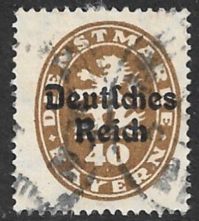 BAVARIA 1920 40pf ARMS w Deutsches Reich Overprint Official Sc O57 VFU