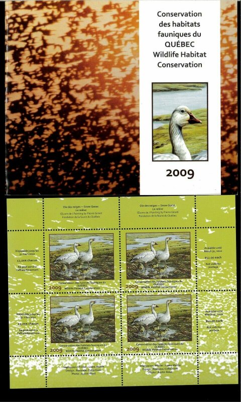 QUEBEC #22M 2009 SNOW GOOSE CONSERVATION MINI SHEET OF 4 IN FOLDER