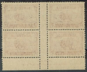 AUSTRALIA 1934 SHEEP MACARHTUR CENTENARY 2D DARK HILLS GUTTER IMPRINT BLOCK 