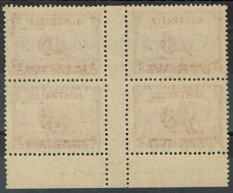 AUSTRALIA 1934 SHEEP MACARHTUR CENTENARY 2D DARK HILLS GUTTER IMPRINT BLOCK 