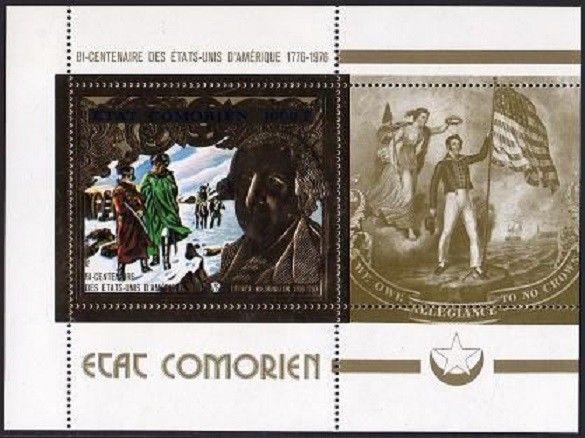 Comoro Isls 171,171a,173 gold,MNH.Mi 264,Bl.18A-19. USA-200,1976.Heroes,Ship,