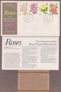 UK # 786 - 789 , Royal National Rose Society Anniversary FDC - I Combine S/H